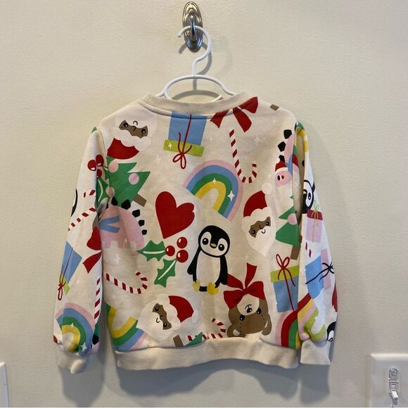 H&M holiday sweatshirt Christmas print 5/6 5t Santa penguin rainbow - Picture 4 of 5